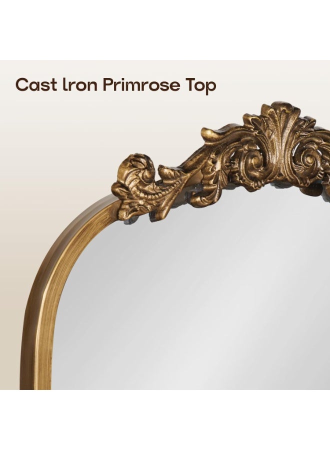 غوغا مرايات جداريه ذهبية فاخرة فينتج 91×61 سم، مرايا جدارية بإطار باروكي مزخرف وقوس أنيق، مرايا حائط ومرايا حمام / مراية حمام للحمام وغرفة النوم وغرفة المعيشة، مرايا مدخل / مراية مدخل للمداخل وفوق المدفأة - Image 3